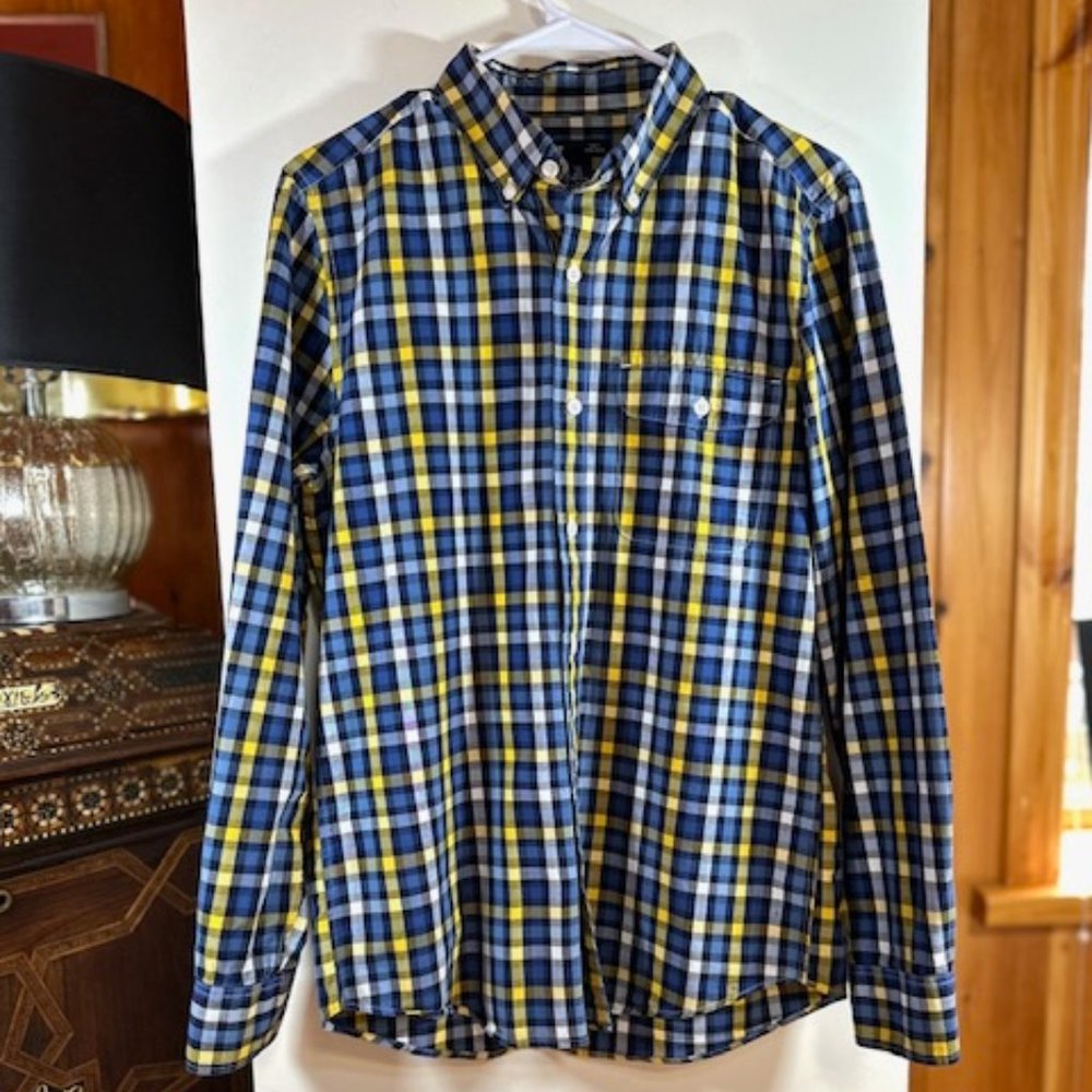 GAP Yellow, Blue and White Plaid Button Down Slim Fit Shirt - S